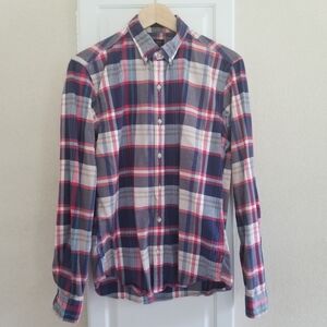 J. Crew Red Blue Plaid Cotton Oxford Shirt Slim Fit size Medium